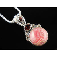 Rhodochrosite & Garnet Sterling Silver Pendant/Necklace