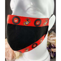 Handsewn Face Cover With Filter Pocket, Bendable Nose Wire, & Adjustable Elastic - United States Marine Corps Themed Ribbon - 5 Sizes