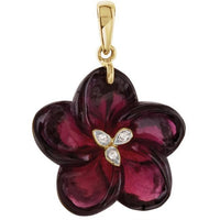14kt Carved Garnet & Diamond Flower Pendant/Necklace