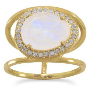 Moonstone and Gray Diamond 14kt Gold-Over-Sterling Ring - Size 10
