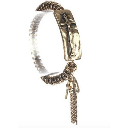 AGED FINISH METAL CROSS STRETCH  BRACELET