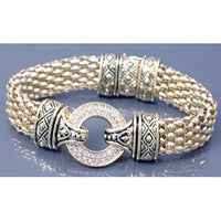 Crystal Rhinestone Mesh Bracelet with Magnetic Clasp - Gold Tone