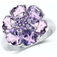 Amethyst Quartz Heart-Shaped Petals .925 Ring