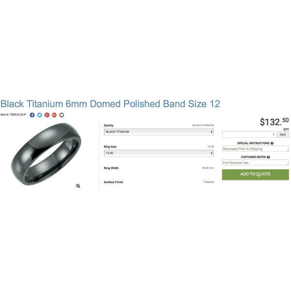 Custom Order: Graeme Cooper - Black Titanium Ring/Size 12
