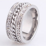 Stainless Steel & Crystal Wide Band Spin Ring