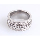 Stainless Steel & Crystal Wide Band Spin Ring