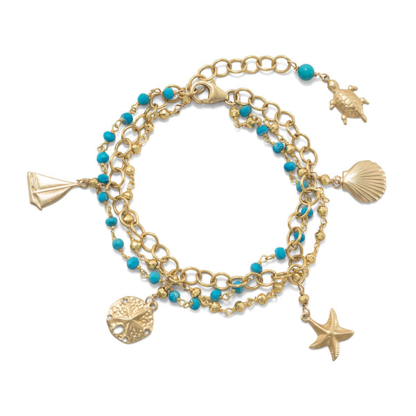 Turquoise 3-Strand 14kt Gold-Over-Sterling Bracelet with Nautical Charms