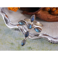 Labradorite Sterling Silver Cross Ring - Size 6.0