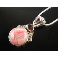 Rhodochrosite & Garnet Sterling Silver Pendant/Necklace