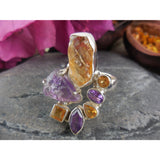 Amethyst & Citrine Rought Sterling Silver Ring – Size 8