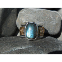 Labradorite Sterling Silver Bi-Color Spin Ring – Size 6.5