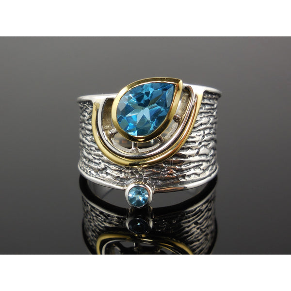 Blue Topaz Two-Tone (14kt Gold-Over-Sterling) Sterling Silver Ring – Sizes 7.5-9.5