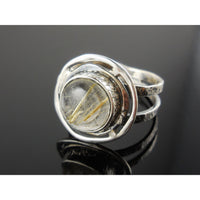 Golden Rutilated Quartz Sterling Silver Ring – Size 8.0