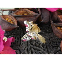 Citrine & Golden Rutilated Quartz Sterling Silver Ring - Size 8