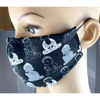 Handsewn Face Cover with Filter Pocket, Bendable Nose Wire, & Adjustable Elastic - Buddha Black - 5 Sizes