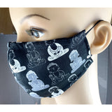 Handsewn Face Cover with Filter Pocket, Bendable Nose Wire, & Adjustable Elastic - Buddha Black - 5 Sizes