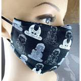 Handsewn Face Cover with Filter Pocket, Bendable Nose Wire, & Adjustable Elastic - Buddha Black - 5 Sizes