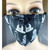 Handsewn Face Cover with Filter Pocket, Bendable Nose Wire, & Adjustable Elastic - Buddha Black - 5 Sizes