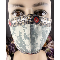 Handsewn Face Cover with Filter Pocket, Bendable Nose Wire, & Adjustable Elastic - US Marine Corps Camouflage - 5 Sizes