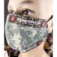 Handsewn Face Cover with Filter Pocket, Bendable Nose Wire, & Adjustable Elastic - US Marine Corps Camouflage - 5 Sizes