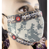 Handsewn Face Cover with Filter Pocket, Bendable Nose Wire, & Adjustable Elastic - US Marine Corps Camouflage - 5 Sizes