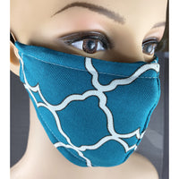 Handsewn Face Cover with Filter Pocket and Bendable Nose Wire - Teal - 5 Sizes