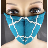 Handsewn Face Cover with Filter Pocket and Bendable Nose Wire - Teal - 5 Sizes