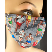 Handsewn Face Cover with Filter Pocket, Bendable Nose Wire, and Adjustable Elastic - Road Race Runner Jogger - 5 Sizes