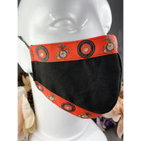 Handsewn Face Cover With Filter Pocket, Bendable Nose Wire, & Adjustable Elastic - United States Marine Corps Themed Ribbon - 5 Sizes