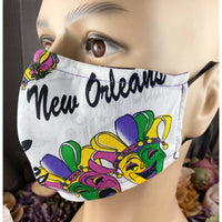 Handsewn Face Cover with Filter Pocket, Bendable Nose Wire, and Adjustable Elastic - New Orleans & Mardi Gras - 5 Sizes