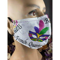 Handsewn Face Cover with Filter Pocket, Bendable Nose Wire, and Adjustable Elastic - New Orleans & Mardi Gras - 5 Sizes