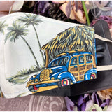 Handsewn Face Cover with Filter Pocket, Bendable Nose Wire, & Adjustable Elastic -  Surfboards Palm Trees Tiki Huts - 5 Sizes