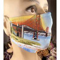 Handsewn Face Cover with Filter Pocket, Bendable Nose Wire, & Adjustable Elastic- California San Francisco Napa Valley - 5 Sizes