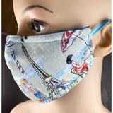 Handsewn Face Cover with Filter Pocket & Bendable Nose Wire - Tres Chic European Traveler-Rome Venice Paris - 5 Sizes