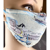 Handsewn Face Cover with Filter Pocket & Bendable Nose Wire - Tres Chic European Traveler-Rome Venice Paris - 5 Sizes