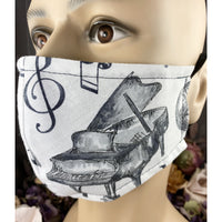 Handsewn Face Cover with Filter Pocket, Bendable Nose Wire, & Adjustable Elastic - Music Lover - 5 Sizes