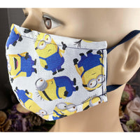 Handsewn Face Cover with Filter Pocket and Bendable Nose Wire - Minions - 5 Sizes