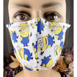 Handsewn Face Cover with Filter Pocket and Bendable Nose Wire - Minions - 5 Sizes