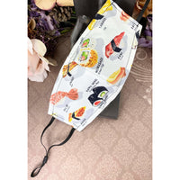 Handsewn Face Cover with Filter Pocket, Bendable Nose Wire, and Adjustable Elastic - Let’s Have Some Sushi - 5 Sizes