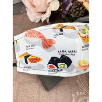 Handsewn Face Cover with Filter Pocket, Bendable Nose Wire, and Adjustable Elastic - Let’s Have Some Sushi - 5 Sizes