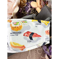 Handsewn Face Cover with Filter Pocket, Bendable Nose Wire, and Adjustable Elastic - Let’s Have Some Sushi - 5 Sizes