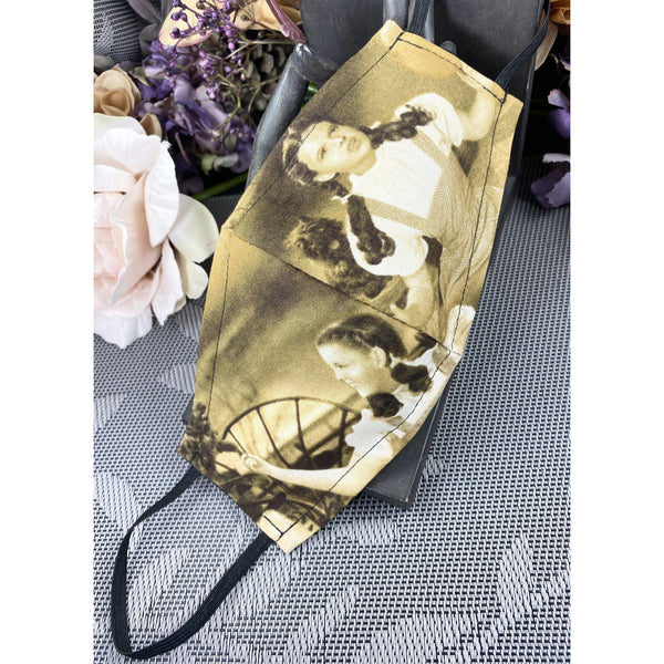 Handsewn Face Cover with Filter Pocket & Bendable Nose Wire - Vintage Fabric Dorothy and Toto - Wizard of Oz - 5 Sizes