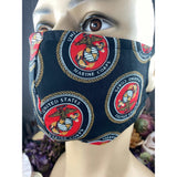 Handsewn Face Cover with Filter Pocket, Bendable Nose Wire, & Adjustable Elastic - U.S. Marine Corps Themed Fabric - 5 Sizes