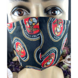 Handsewn Face Cover with Filter Pocket, Bendable Nose Wire, & Adjustable Elastic - U.S. Marine Corps Themed Fabric - 5 Sizes