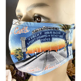 Handsewn Face Cover with Filter Pocket, Bendable Nose Wire, & Adjustable Elastic- California Huntington Beach Santa Monica Pier - 5 Sizes