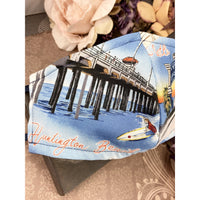 Handsewn Face Cover with Filter Pocket, Bendable Nose Wire, & Adjustable Elastic- California Huntington Beach Santa Monica Pier - 5 Sizes