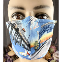 Handsewn Face Cover with Filter Pocket, Bendable Nose Wire, & Adjustable Elastic- California Huntington Beach Santa Monica Pier - 5 Sizes