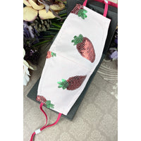Handsewn Face Cover with Filter Pocket, Bendable Nose Wire, & Adjustable Elastic - Glittery Sequin Strawberries Watermelon Seeds - 5 Sizes