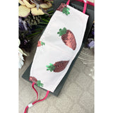 Handsewn Face Cover with Filter Pocket, Bendable Nose Wire, & Adjustable Elastic - Glittery Sequin Strawberries Watermelon Seeds - 5 Sizes