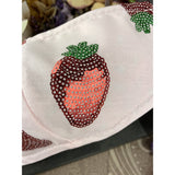 Handsewn Face Cover with Filter Pocket, Bendable Nose Wire, & Adjustable Elastic - Glittery Sequin Strawberries Watermelon Seeds - 5 Sizes